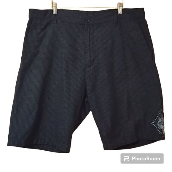 Burnside Shorts Black Micro Plaid Y2K Style Crown Patch Flat Front Sz 38 - Picture 1 of 8